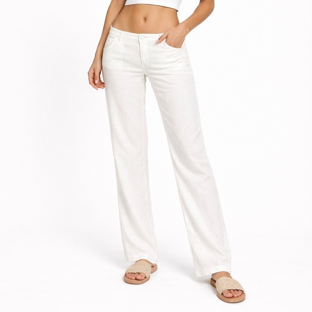 Johnny Was 100% Linen Straight Leg Trouser Pants in White Size Large